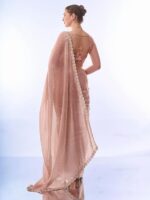 Women's Chiffon All Over Fix Diamond & Lace Work Saree With Art Silk Matching Unstitched Blouse Piece - Image 4